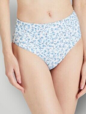 Onia Sabrina High Waist Bikini Bottom‎ Large Blue Floral Ditsy Print Coastal New